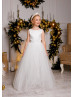 Ivory Satin Glitter Tulle Flower Girl Dress With Double Bow Ivory Satin Glitter Tulle Flower Girl Dress With Double Bow